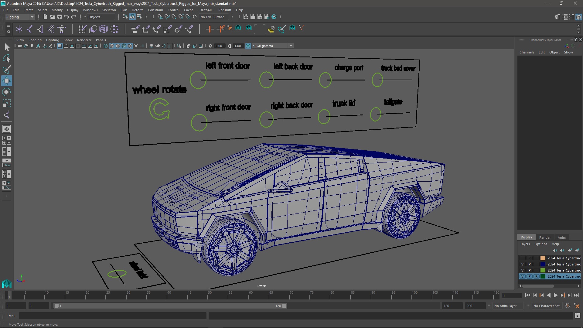 2024 Tesla Cybertruck Rigged for Maya 3D
