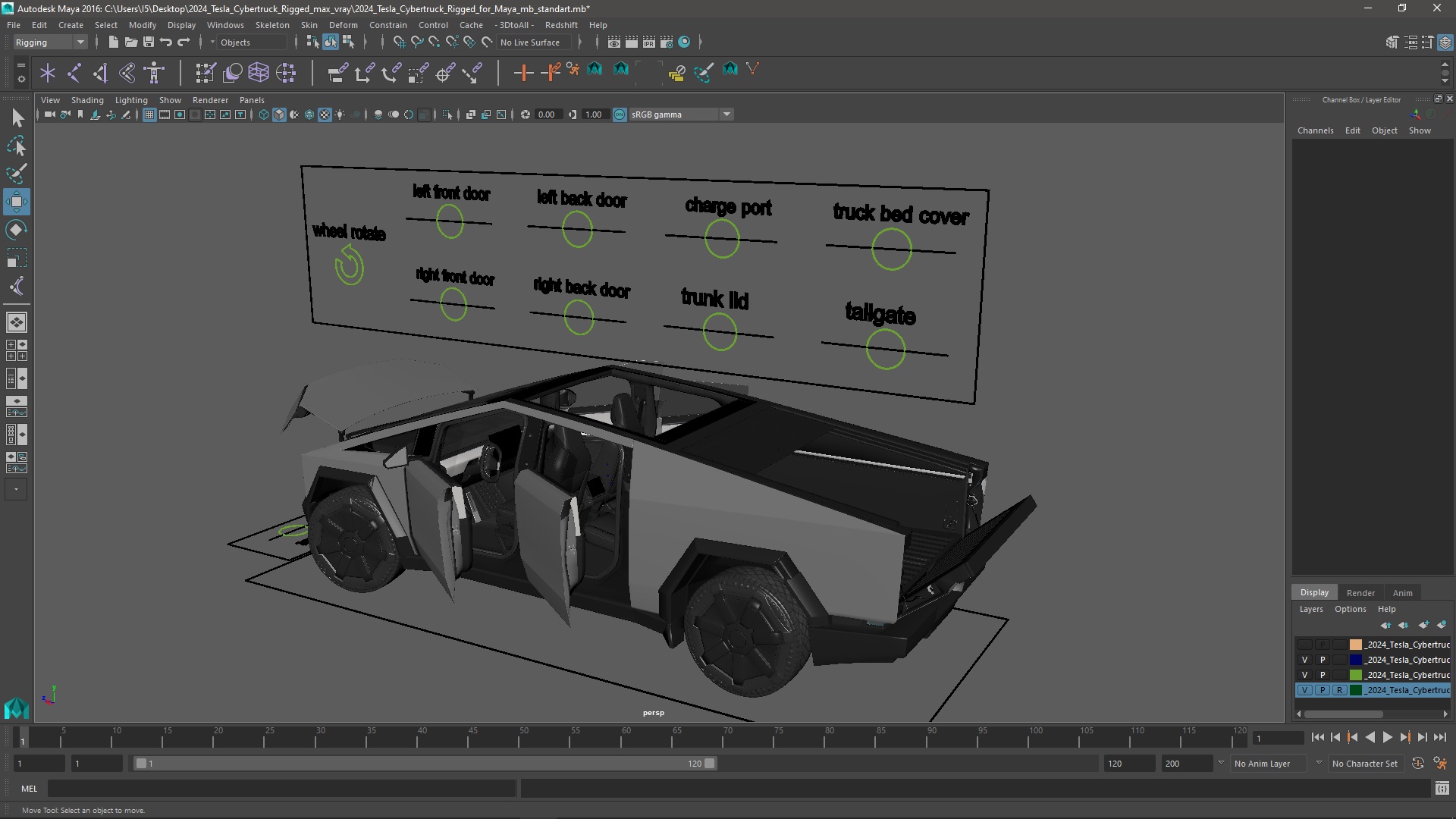 2024 Tesla Cybertruck Rigged for Maya 3D