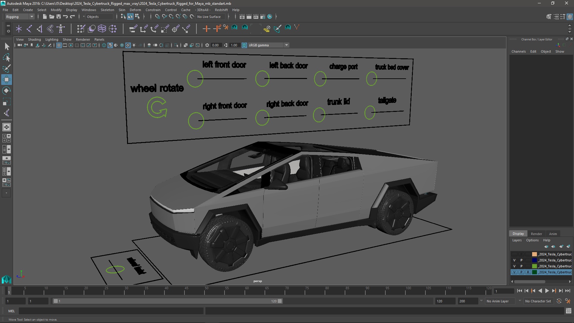 2024 Tesla Cybertruck Rigged for Maya 3D