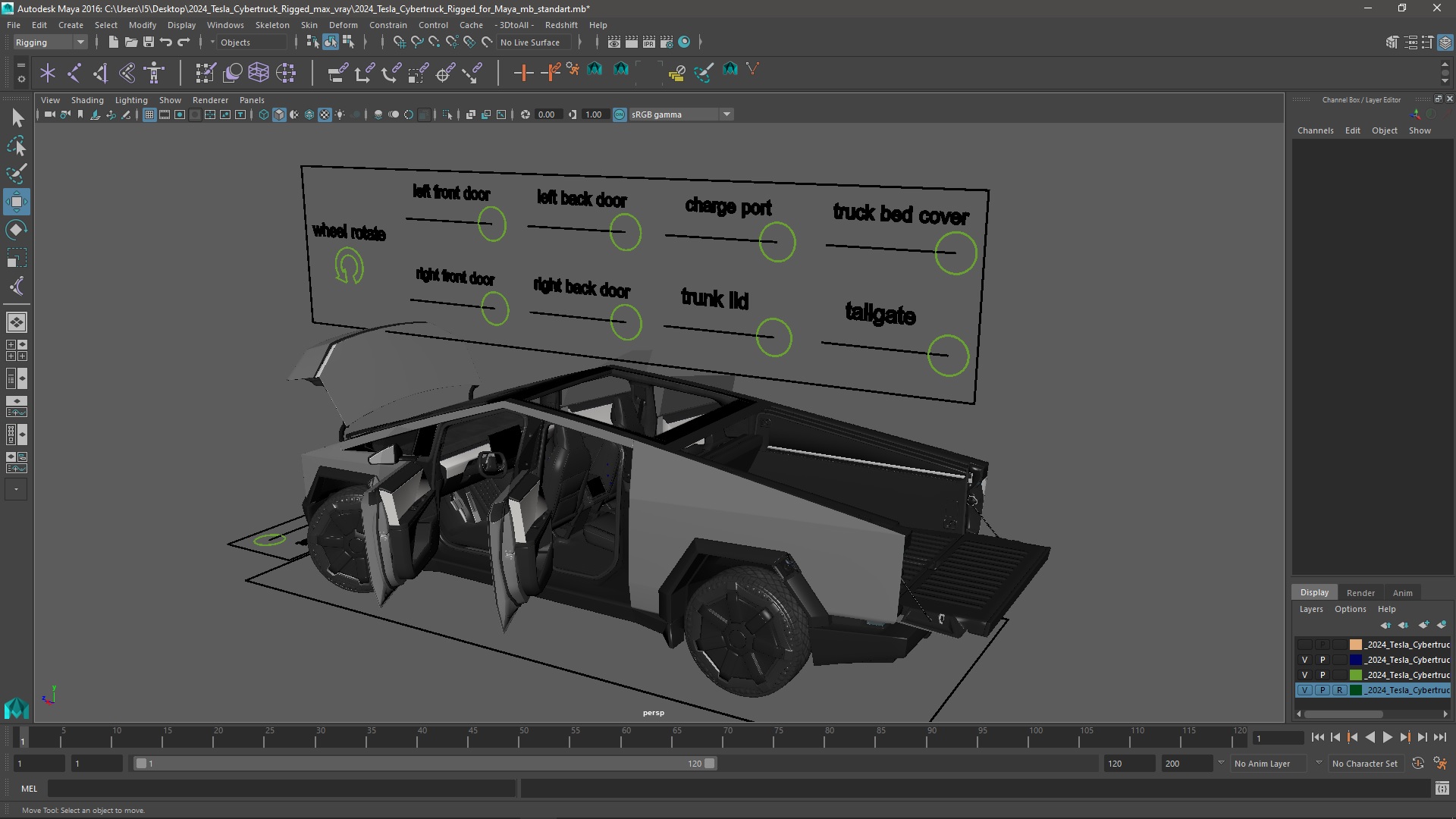 2024 Tesla Cybertruck Rigged for Maya 3D