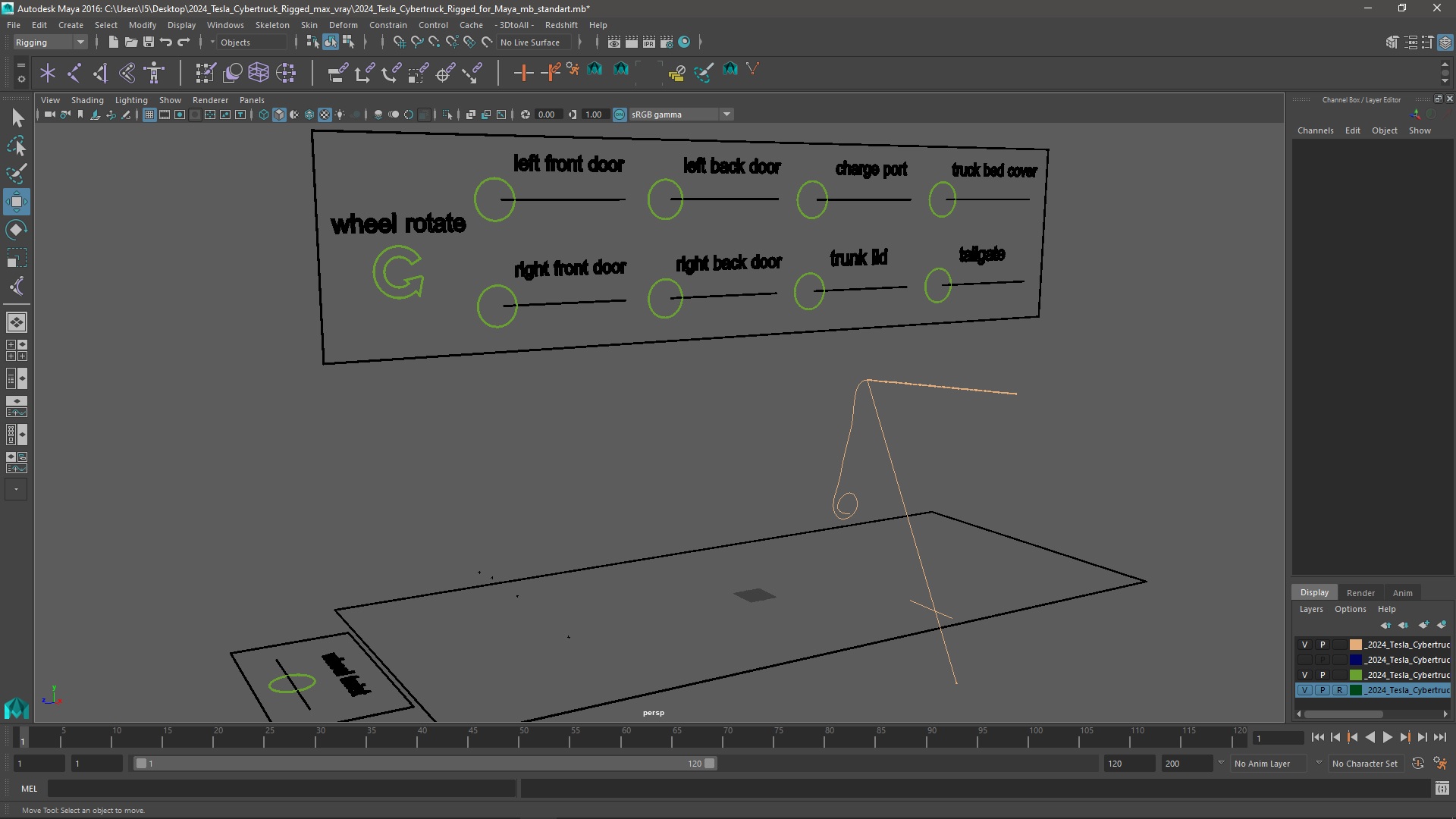 2024 Tesla Cybertruck Rigged for Maya 3D