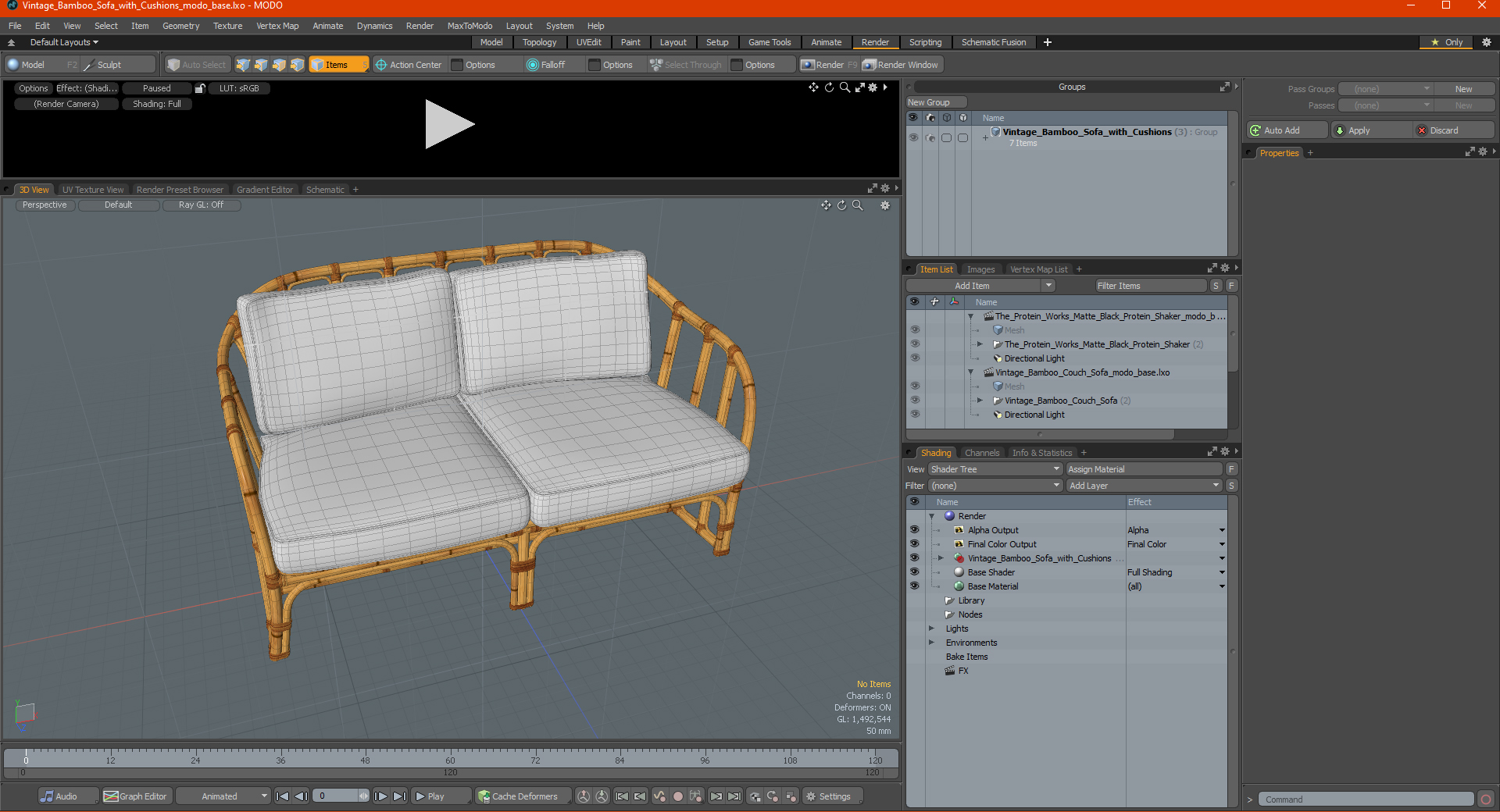 3D Vintage Bamboo Sofa with Cushions model