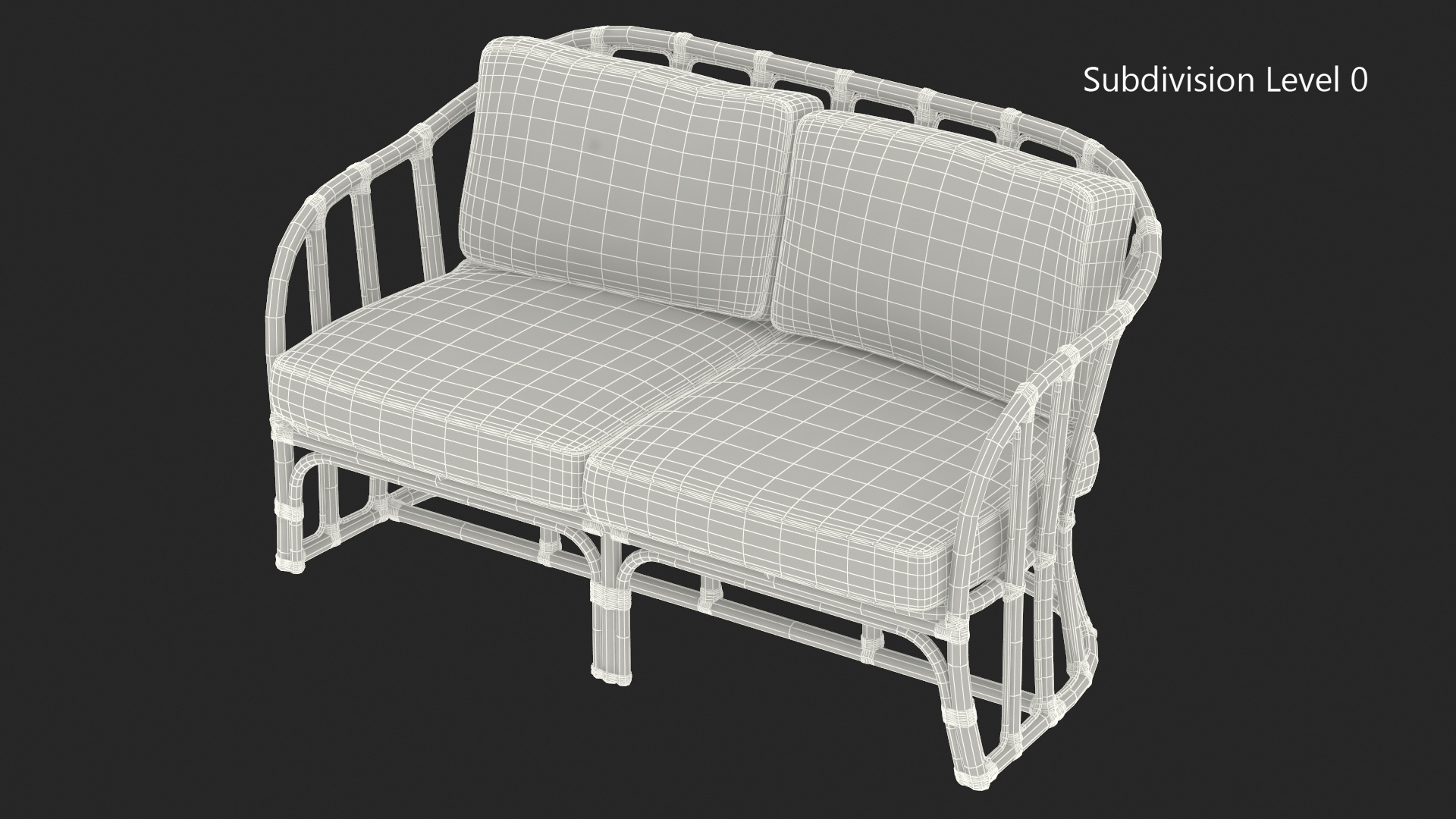 3D Vintage Bamboo Sofa with Cushions model