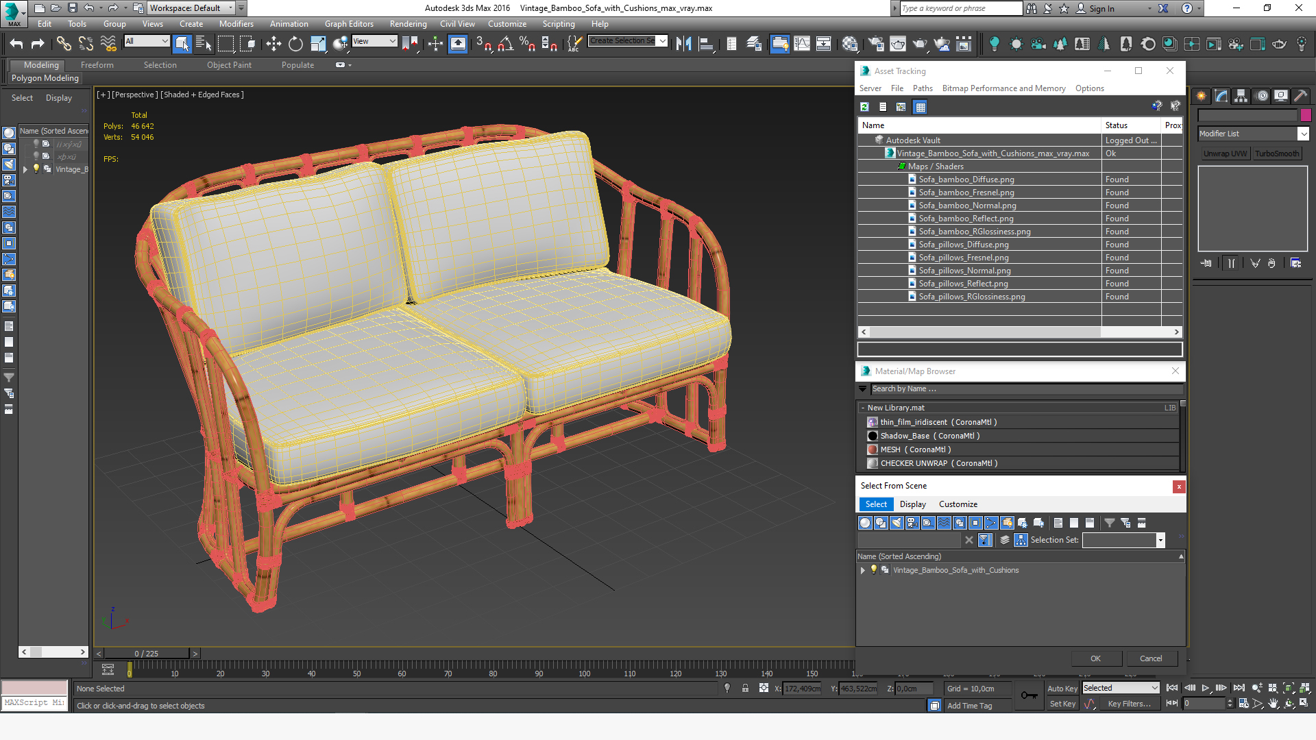3D Vintage Bamboo Sofa with Cushions model