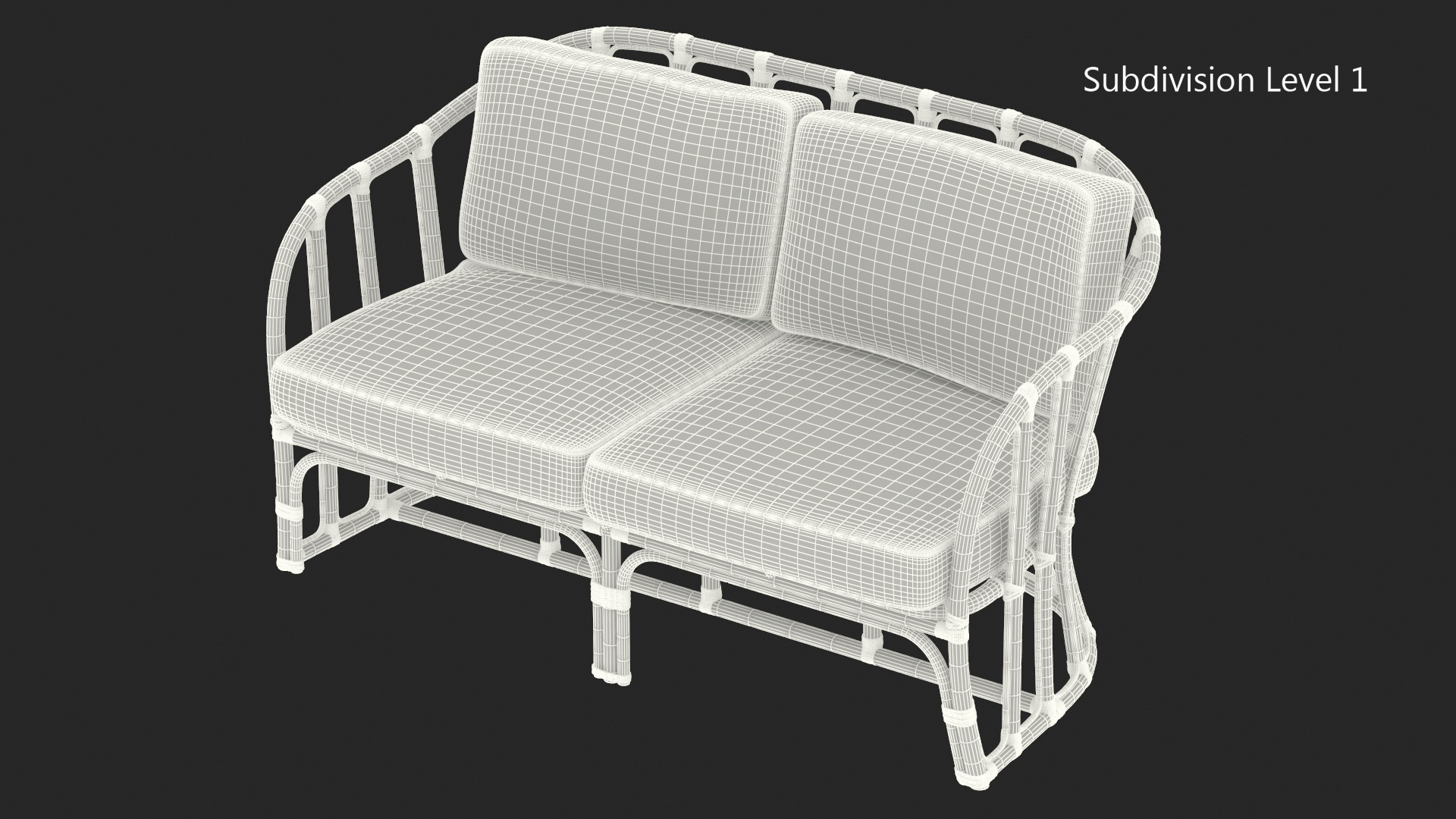 3D Vintage Bamboo Sofa with Cushions model