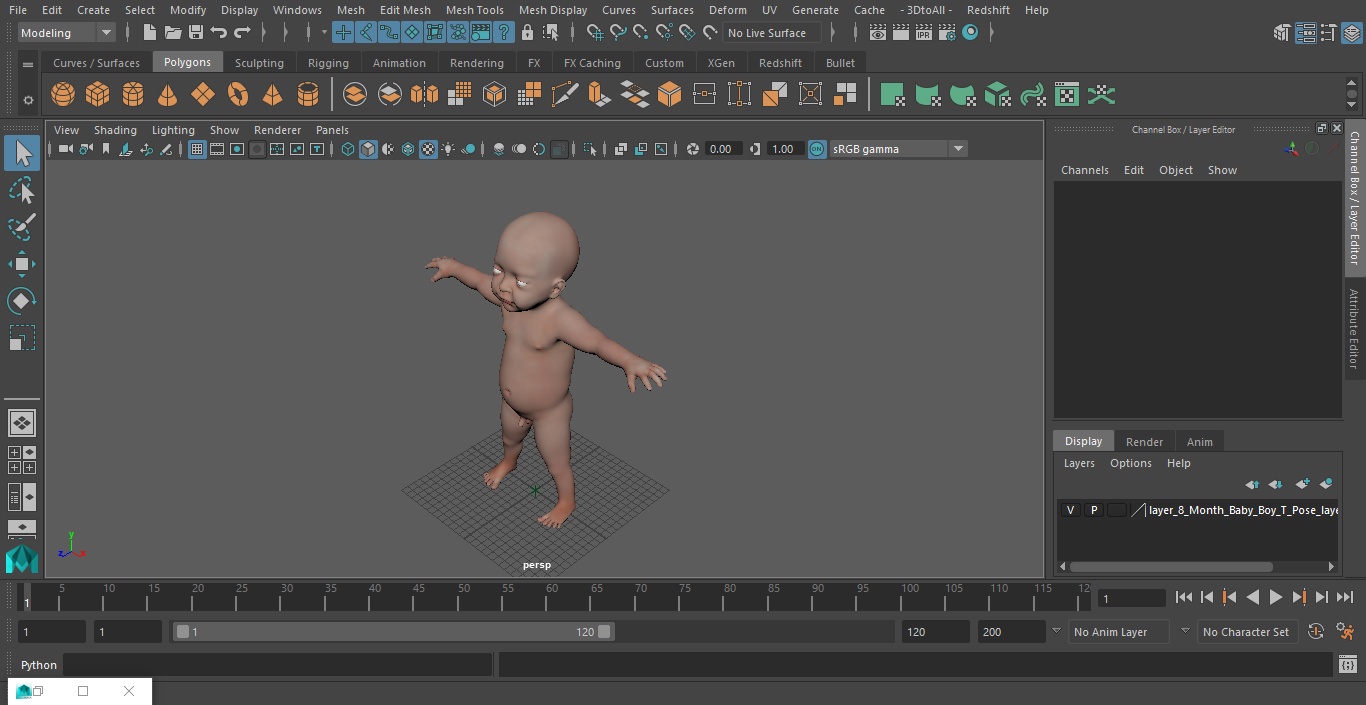 3D 8 Month Baby Boy T-Pose model