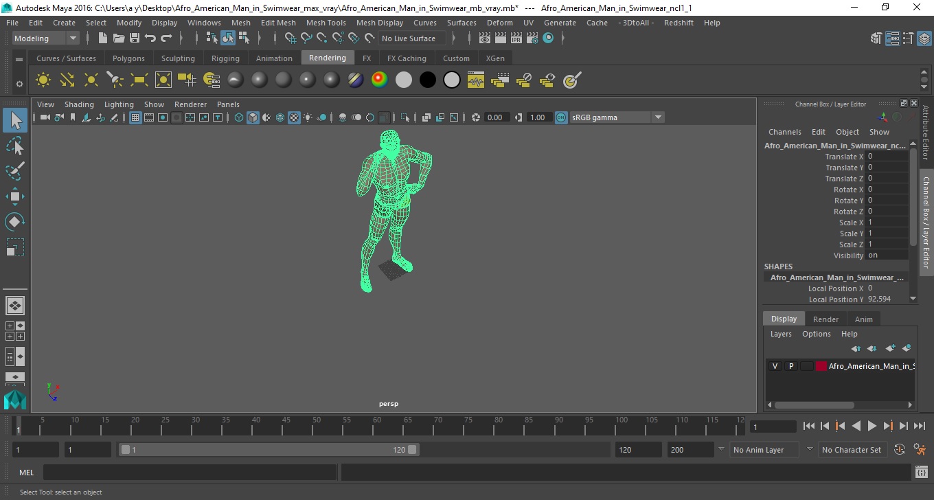 Afro American Man in Swimwear 3D model