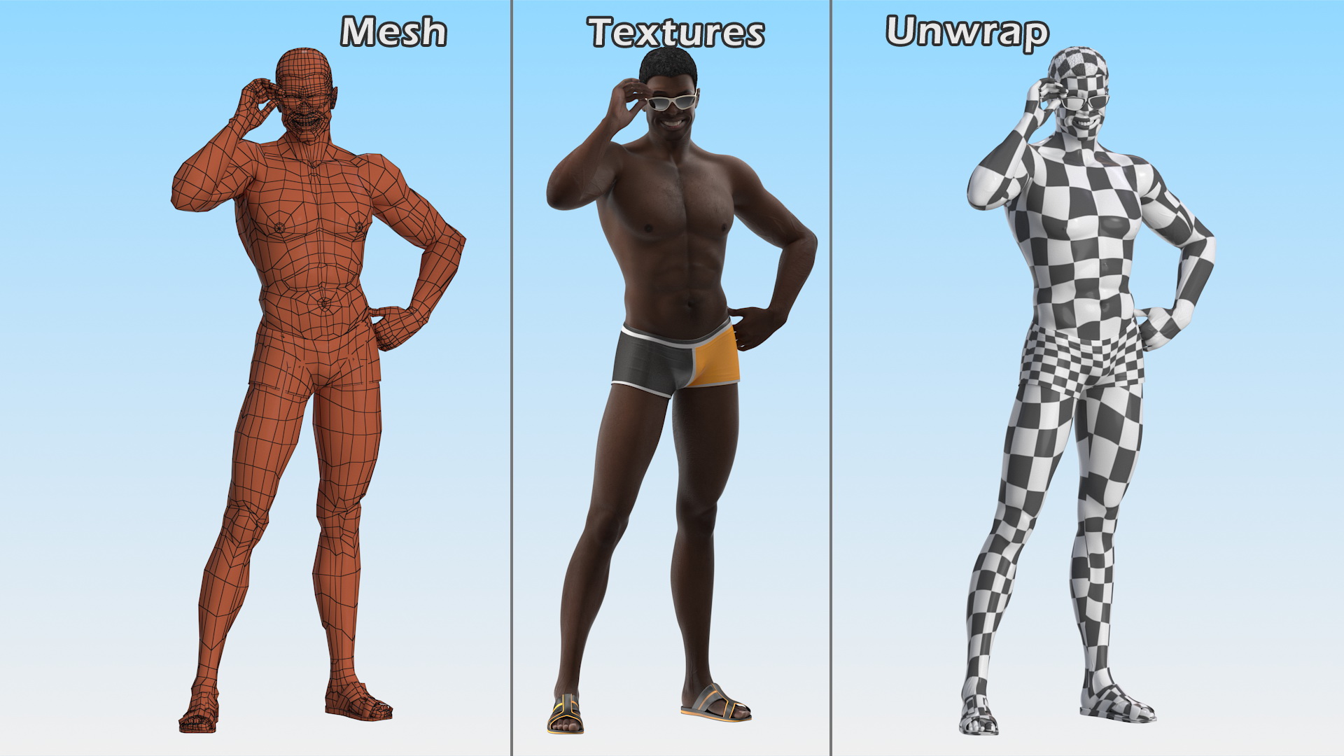 Afro American Man in Swimwear 3D model