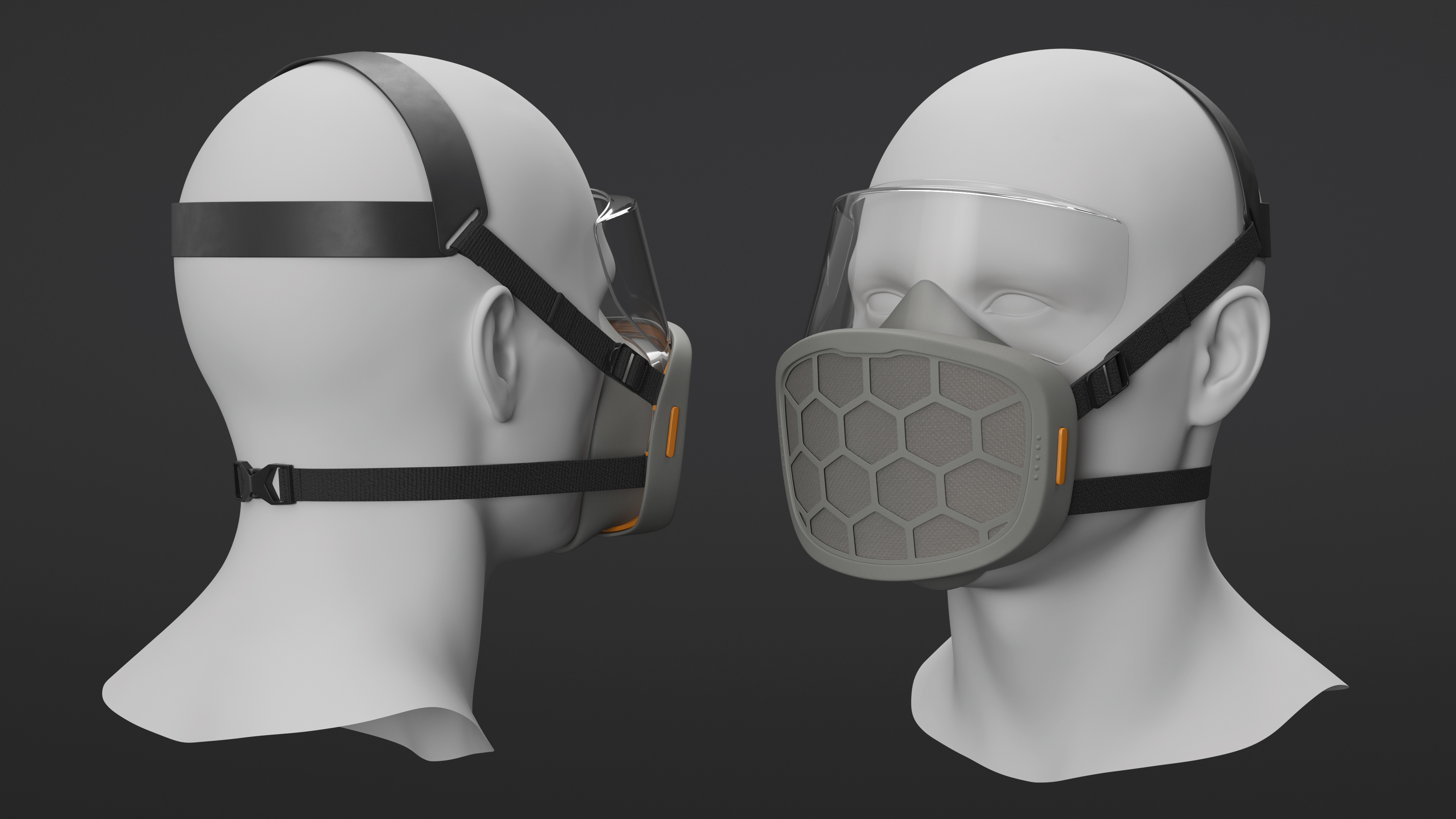 3D Half Mask Respirator with Visor Grey
