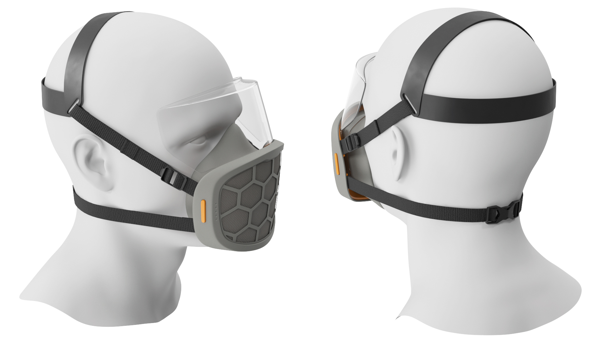 3D Half Mask Respirator with Visor Grey
