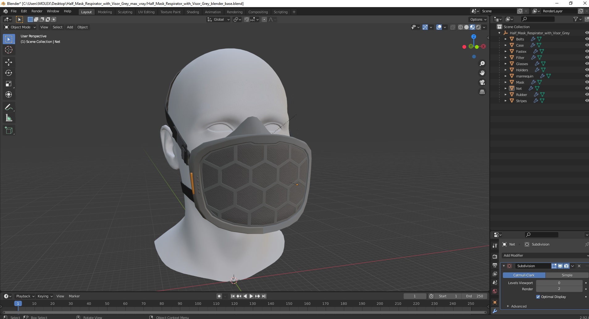 3D Half Mask Respirator with Visor Grey
