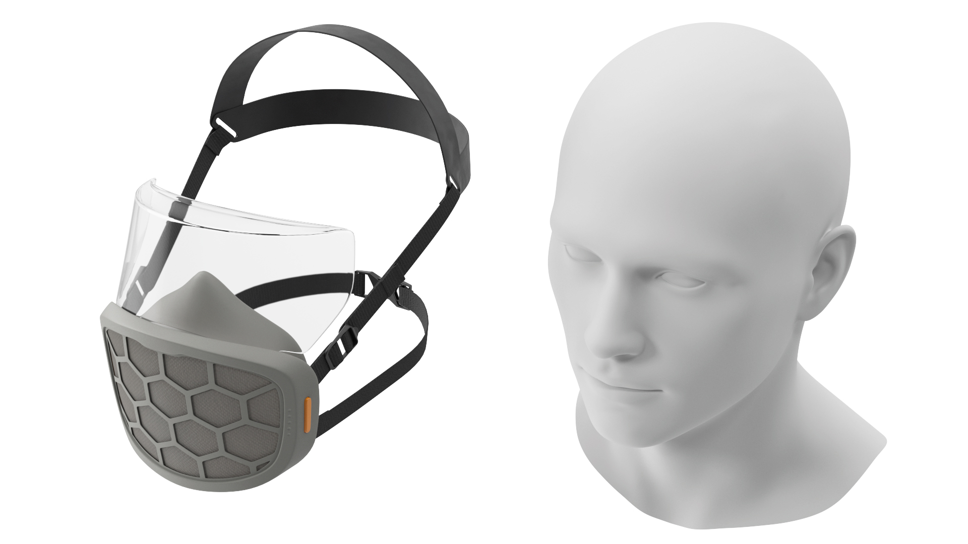 3D Half Mask Respirator with Visor Grey