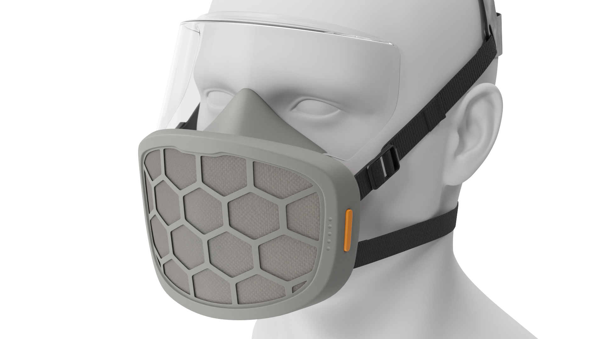 3D Half Mask Respirator with Visor Grey