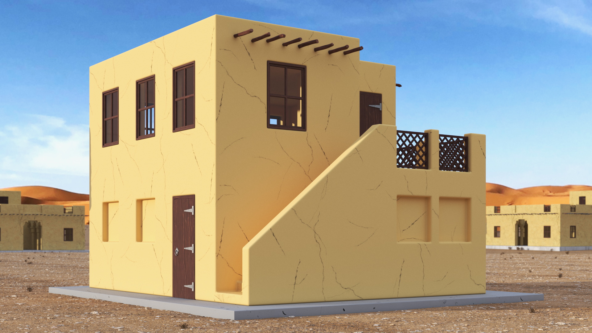 Cartoon Arabian Style House with Staircase 3D