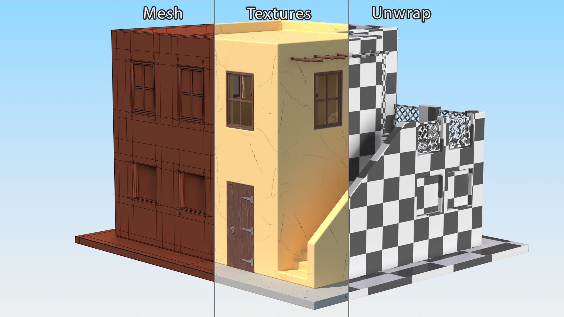 Cartoon Arabian Style House with Staircase 3D