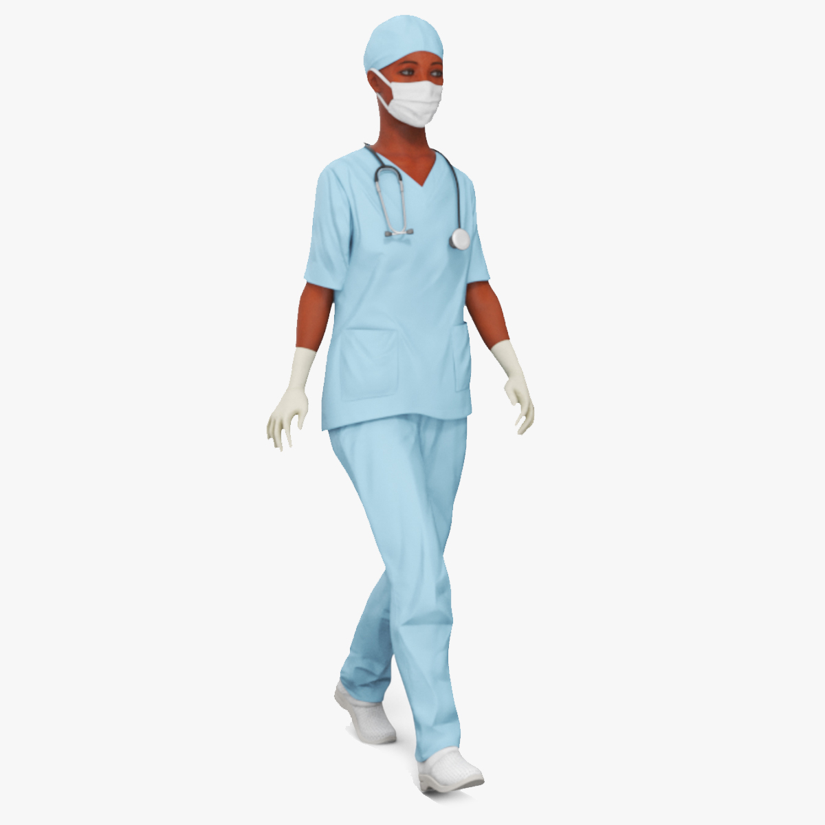 3D model Female Nurse with Scrubs and Protective Mask Rigged for Maya