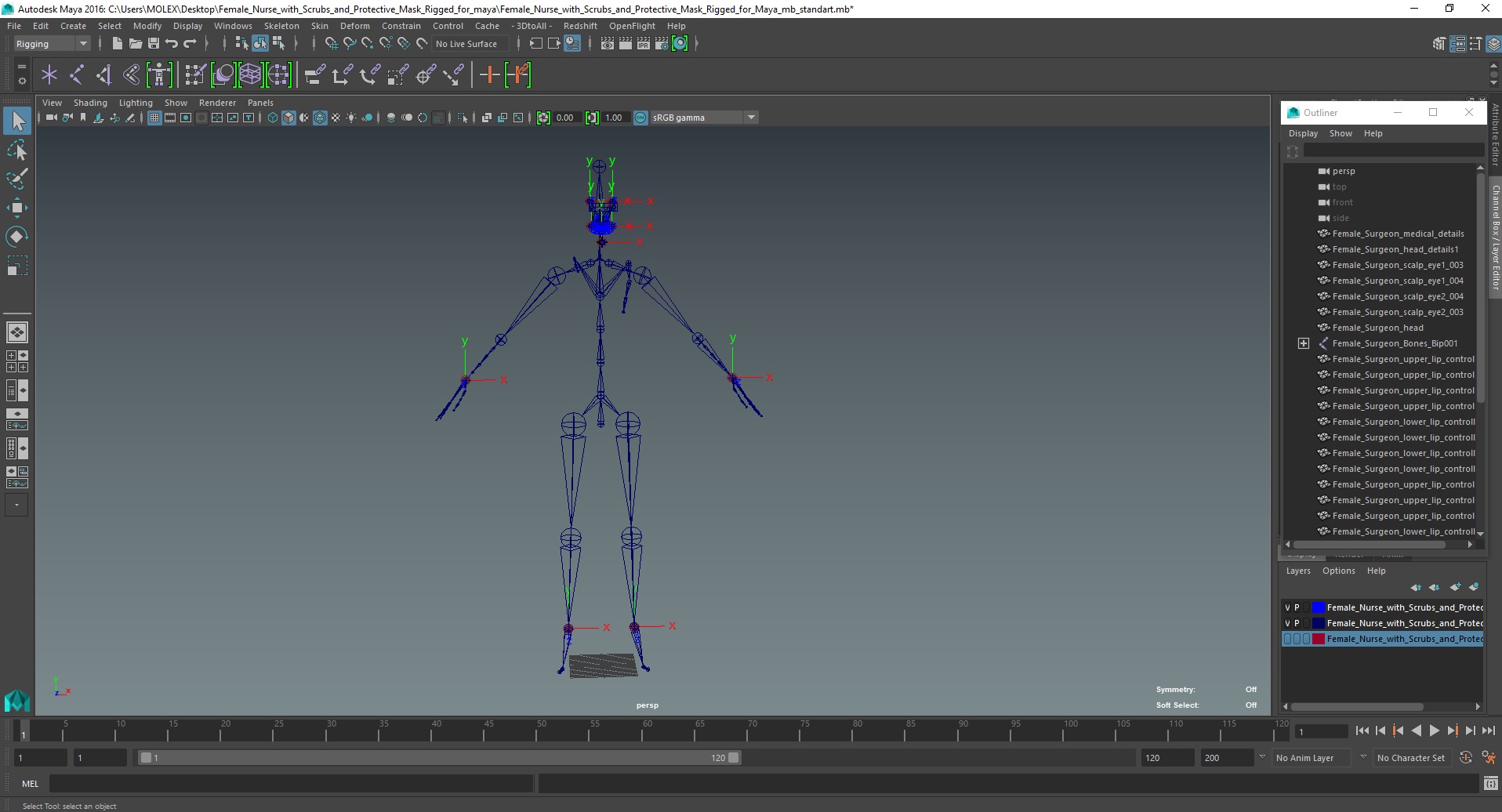 3D model Female Nurse with Scrubs and Protective Mask Rigged for Maya