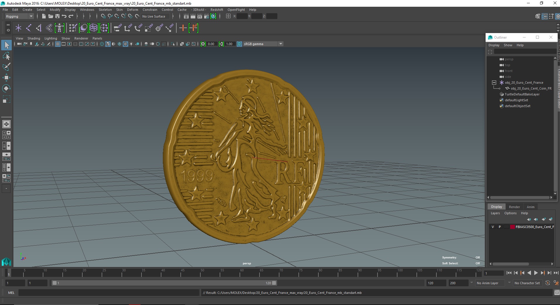 20 Euro Cent France 3D model