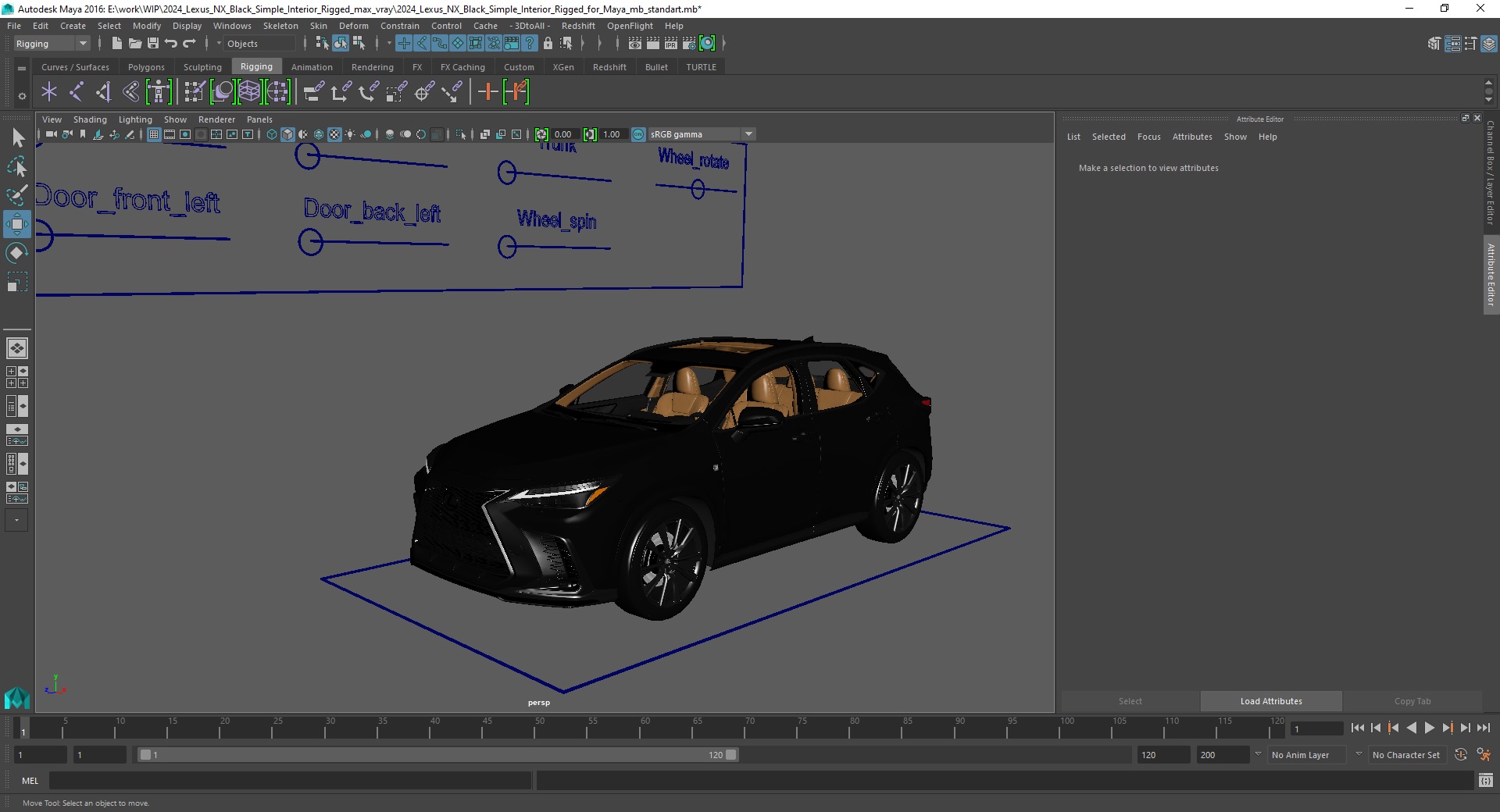 3D 2024 Lexus NX Black Simple Interior Rigged for Maya