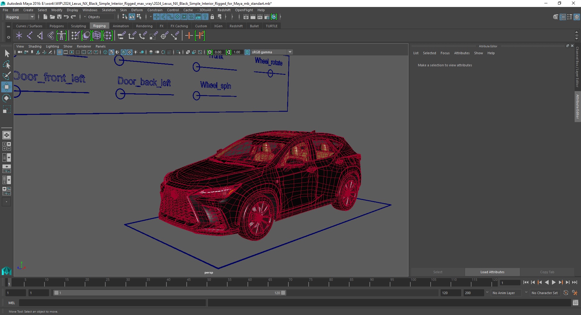 3D 2024 Lexus NX Black Simple Interior Rigged for Maya