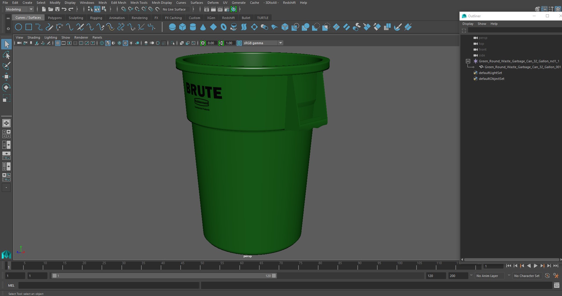 Green Round Waste Garbage Can 32 Gallon 3D model