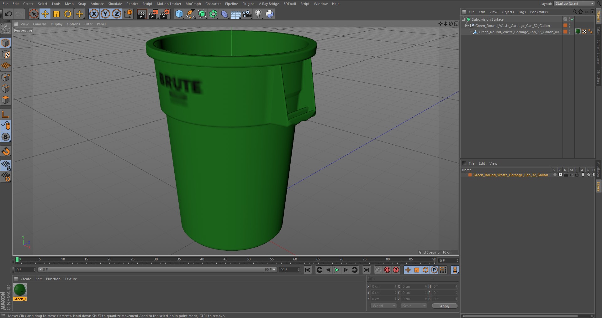 Green Round Waste Garbage Can 32 Gallon 3D model