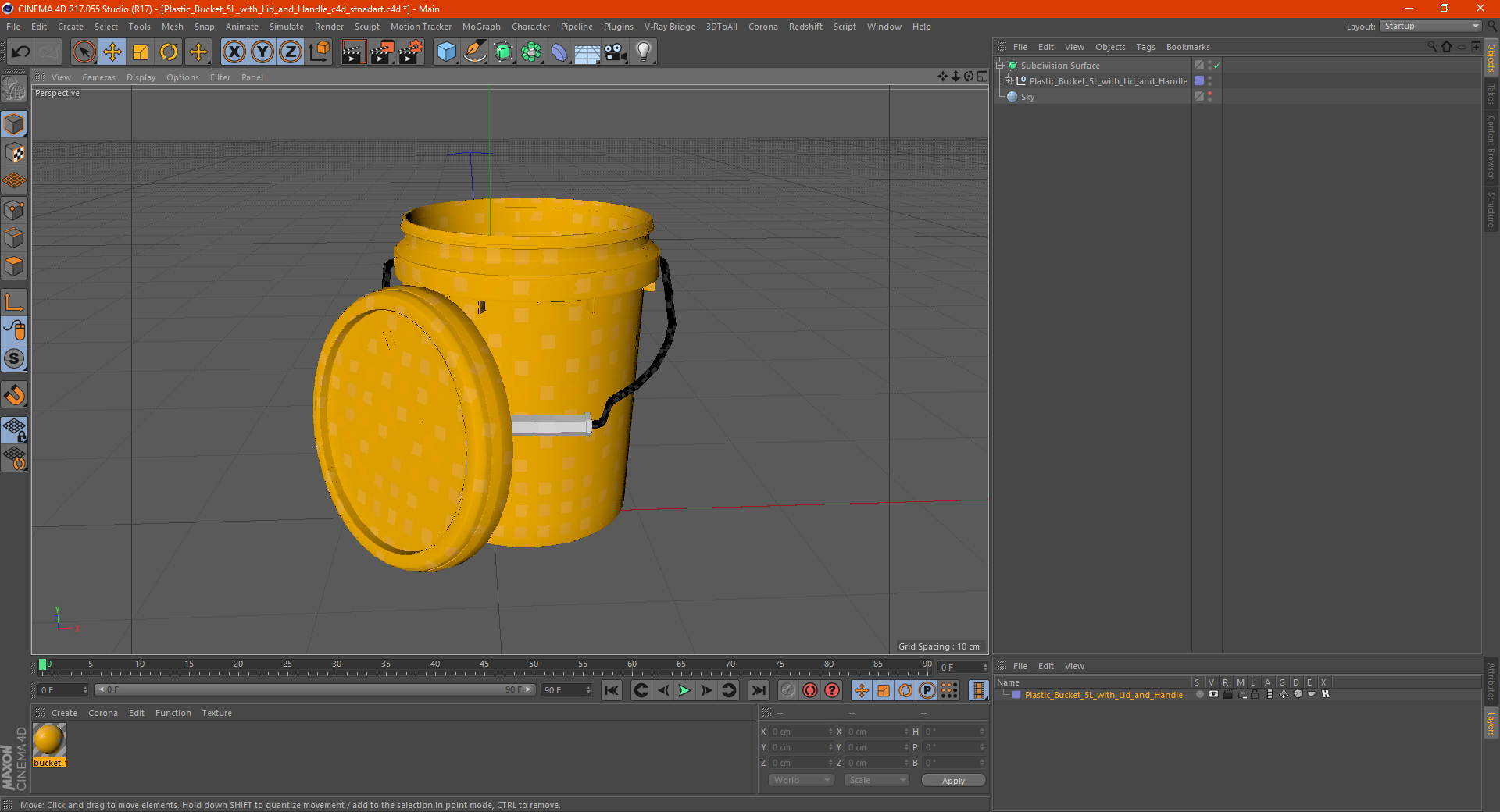Plastic Bucket 5L with Lid and Handle 3D