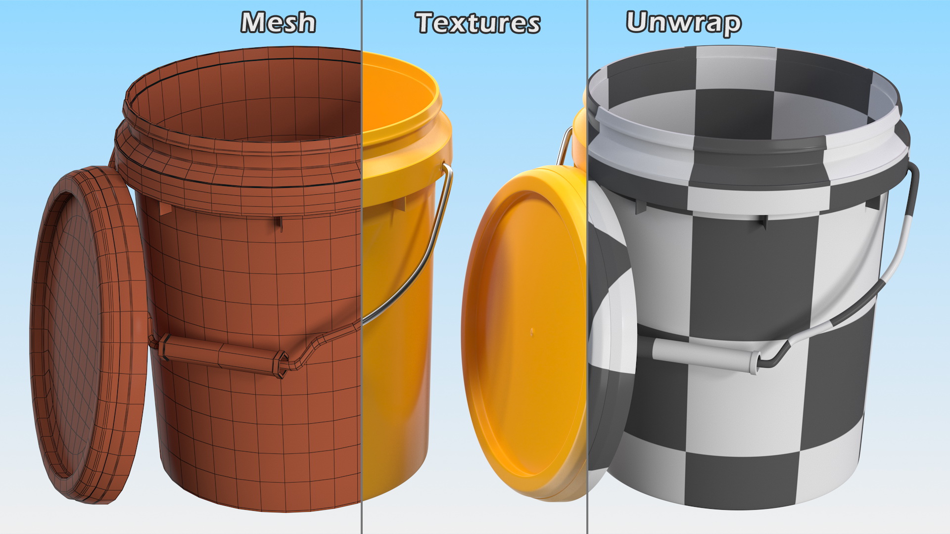 Plastic Bucket 5L with Lid and Handle 3D