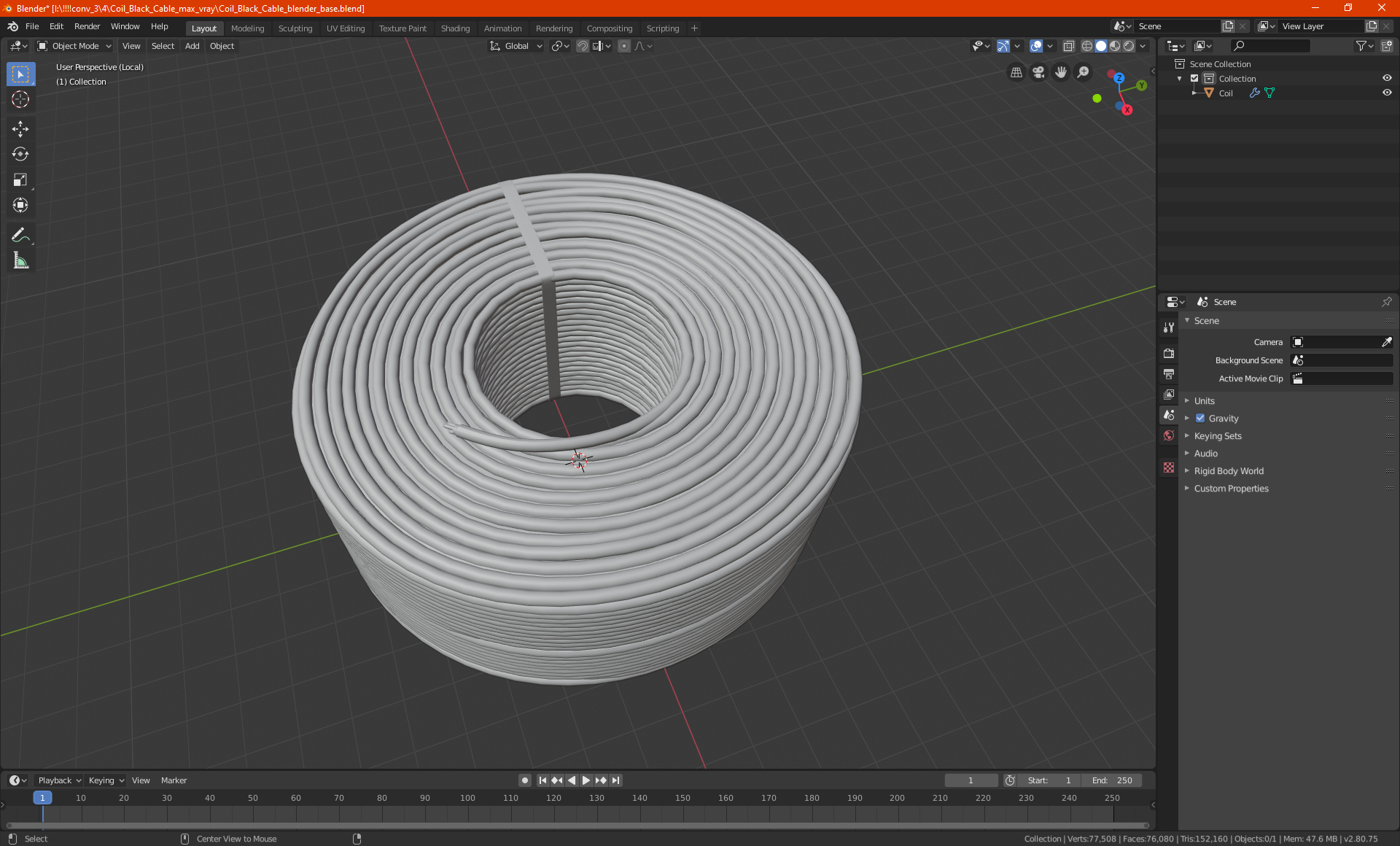 3D Coil Black Cable