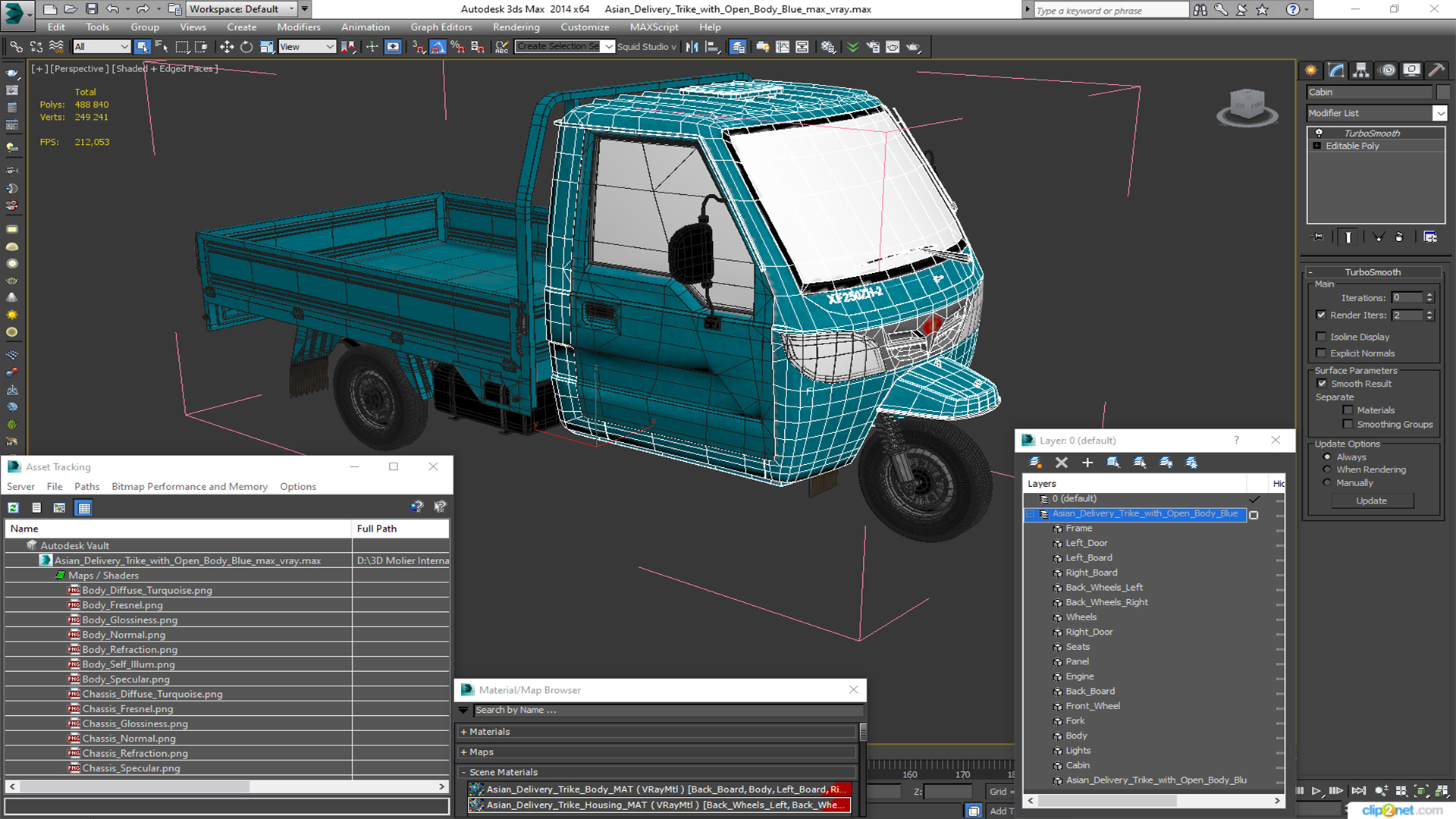 3D model Asian Delivery Trike with Open Body Blue