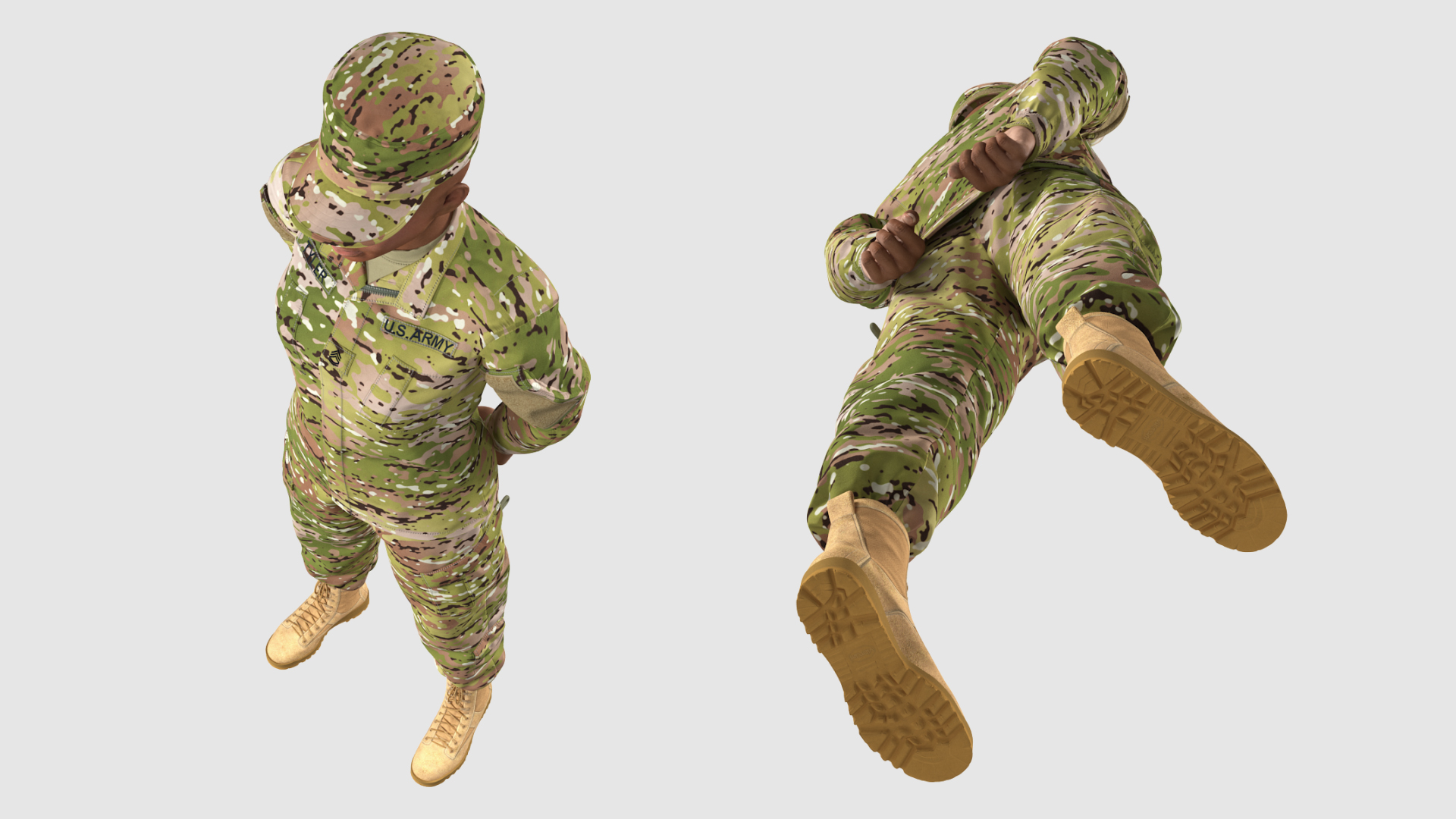 3D Black Female Soldier Camouflage Green Standing Pose