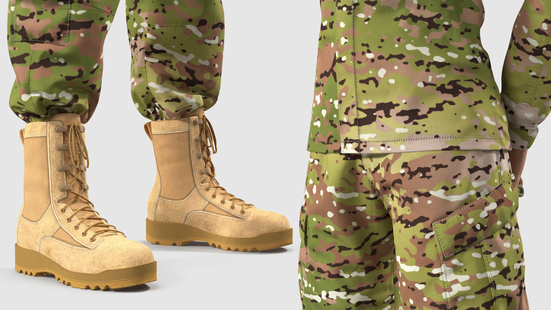 3D Black Female Soldier Camouflage Green Standing Pose