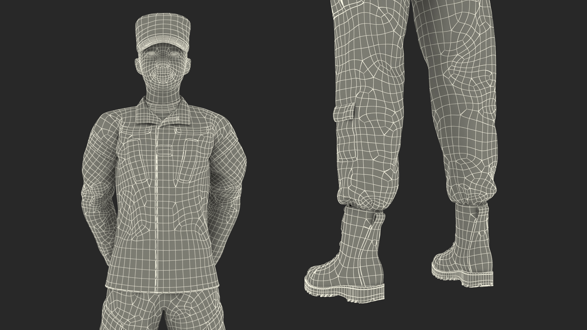 3D Black Female Soldier Camouflage Green Standing Pose
