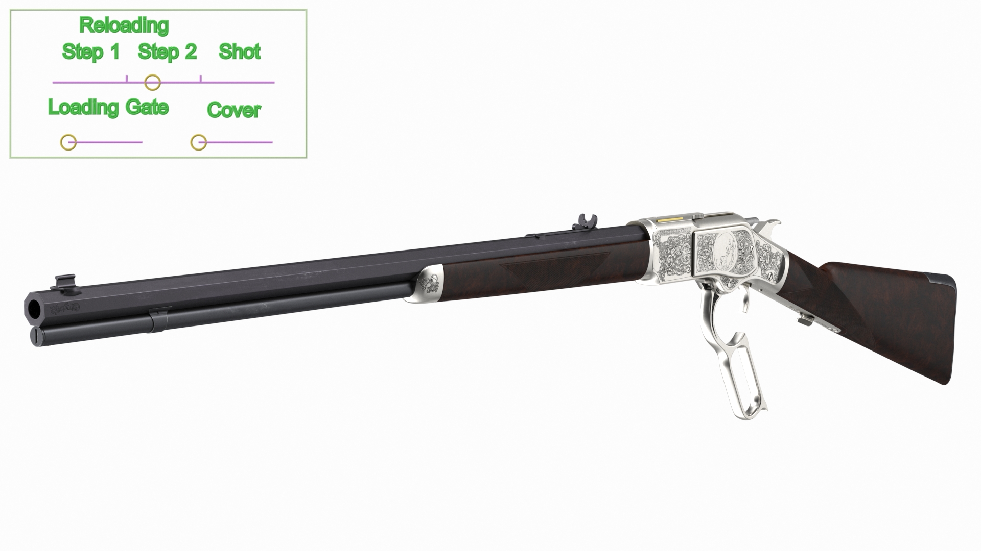 3D model Engraved Winchester Model 1873 Silvered Case Rigged for Maya