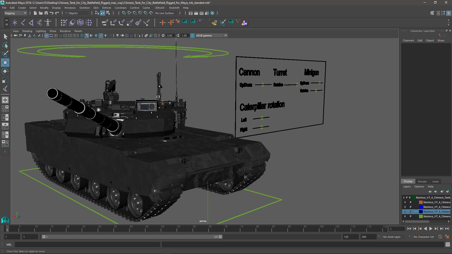 Chinese Tank for City Battlefield Rigged for Maya 3D model