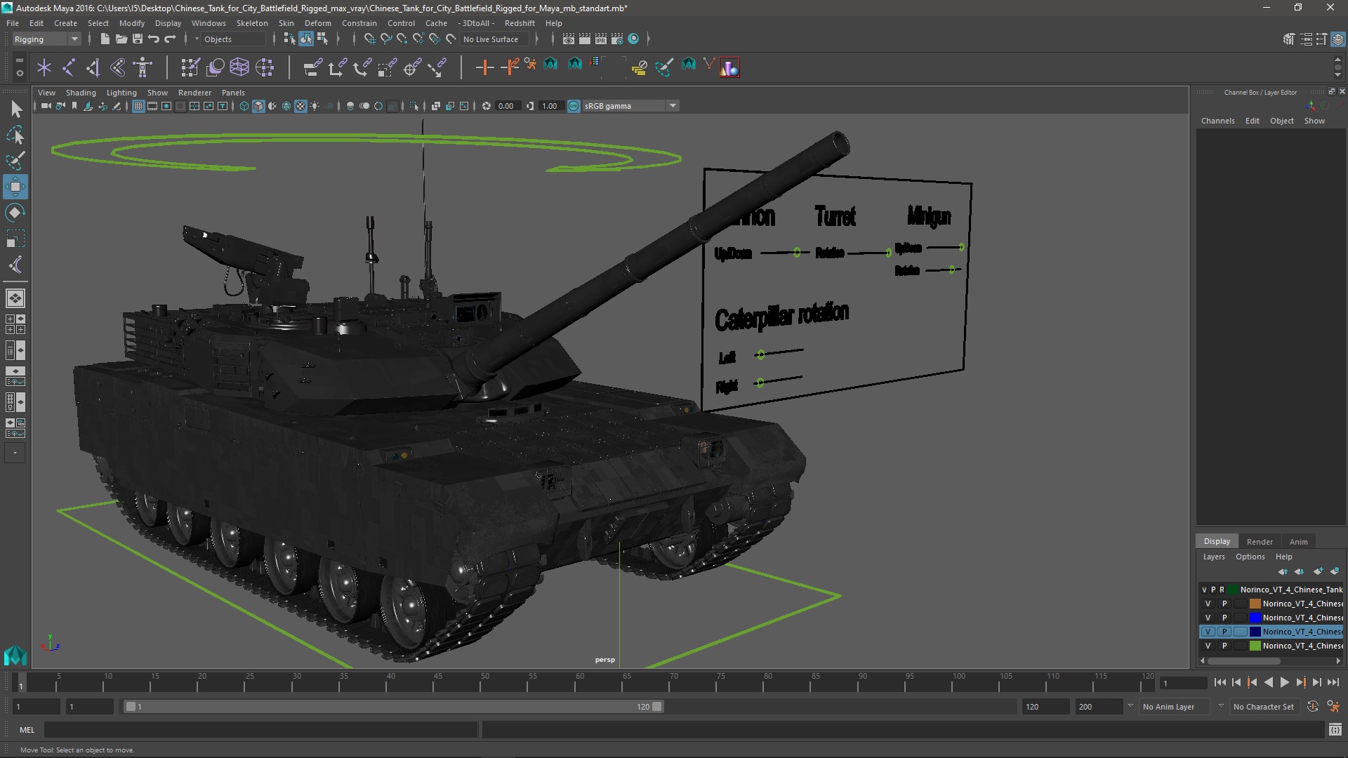 Chinese Tank for City Battlefield Rigged for Maya 3D model