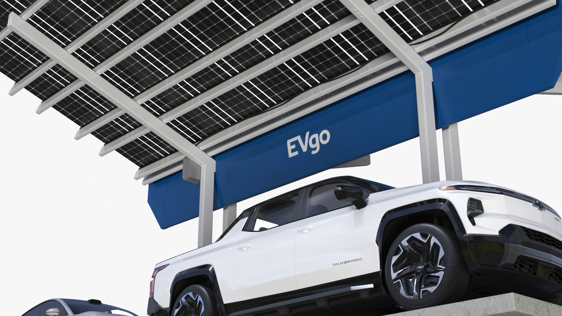 3D Chevrolet Tesla Xiaomi and Lucid Cars at EVgo Electric Charging Station
