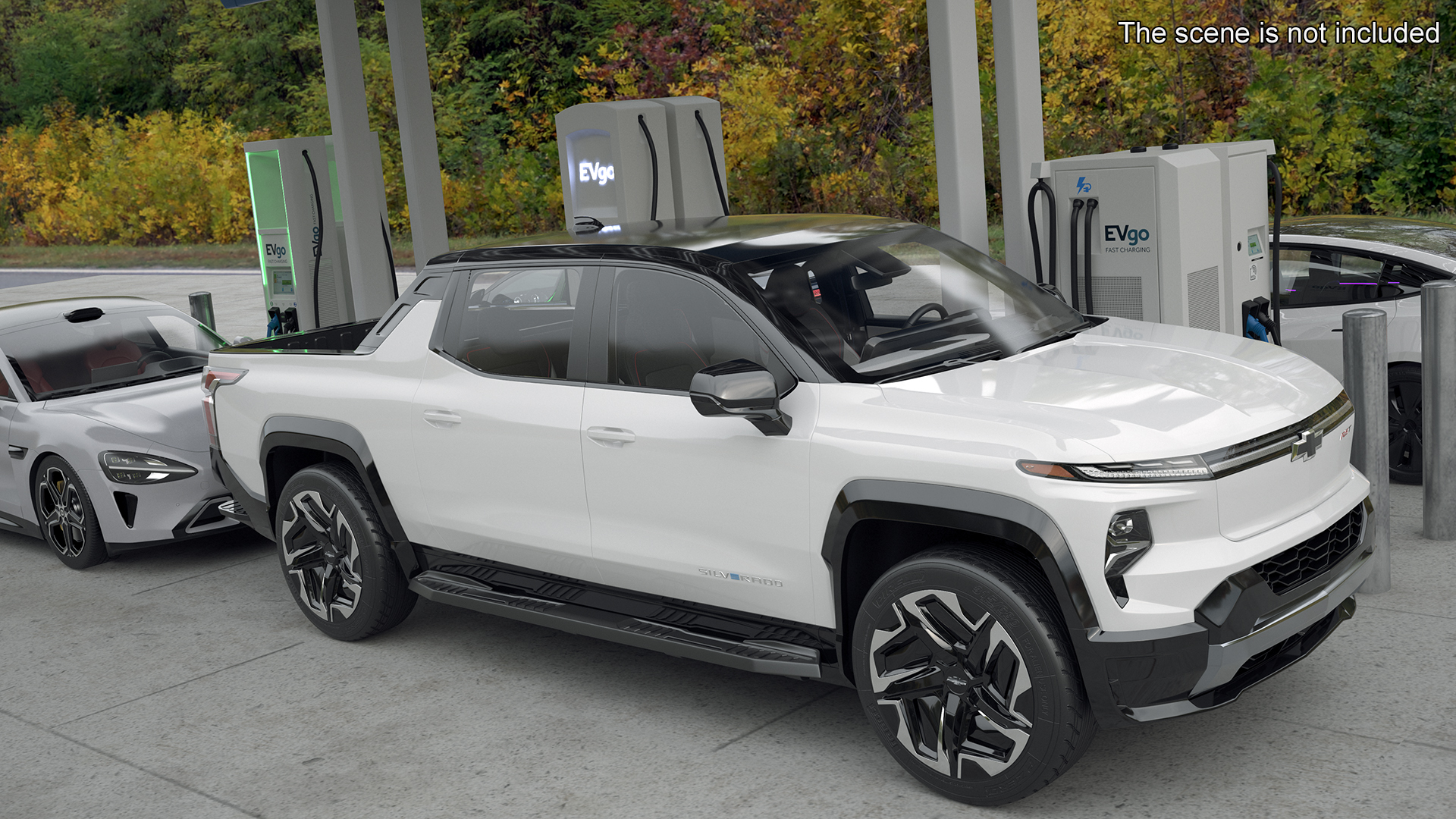 3D Chevrolet Tesla Xiaomi and Lucid Cars at EVgo Electric Charging Station
