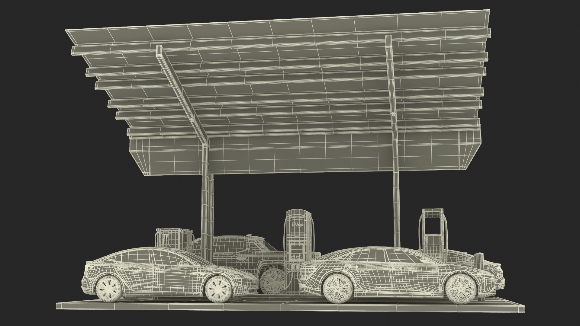 3D Chevrolet Tesla Xiaomi and Lucid Cars at EVgo Electric Charging Station