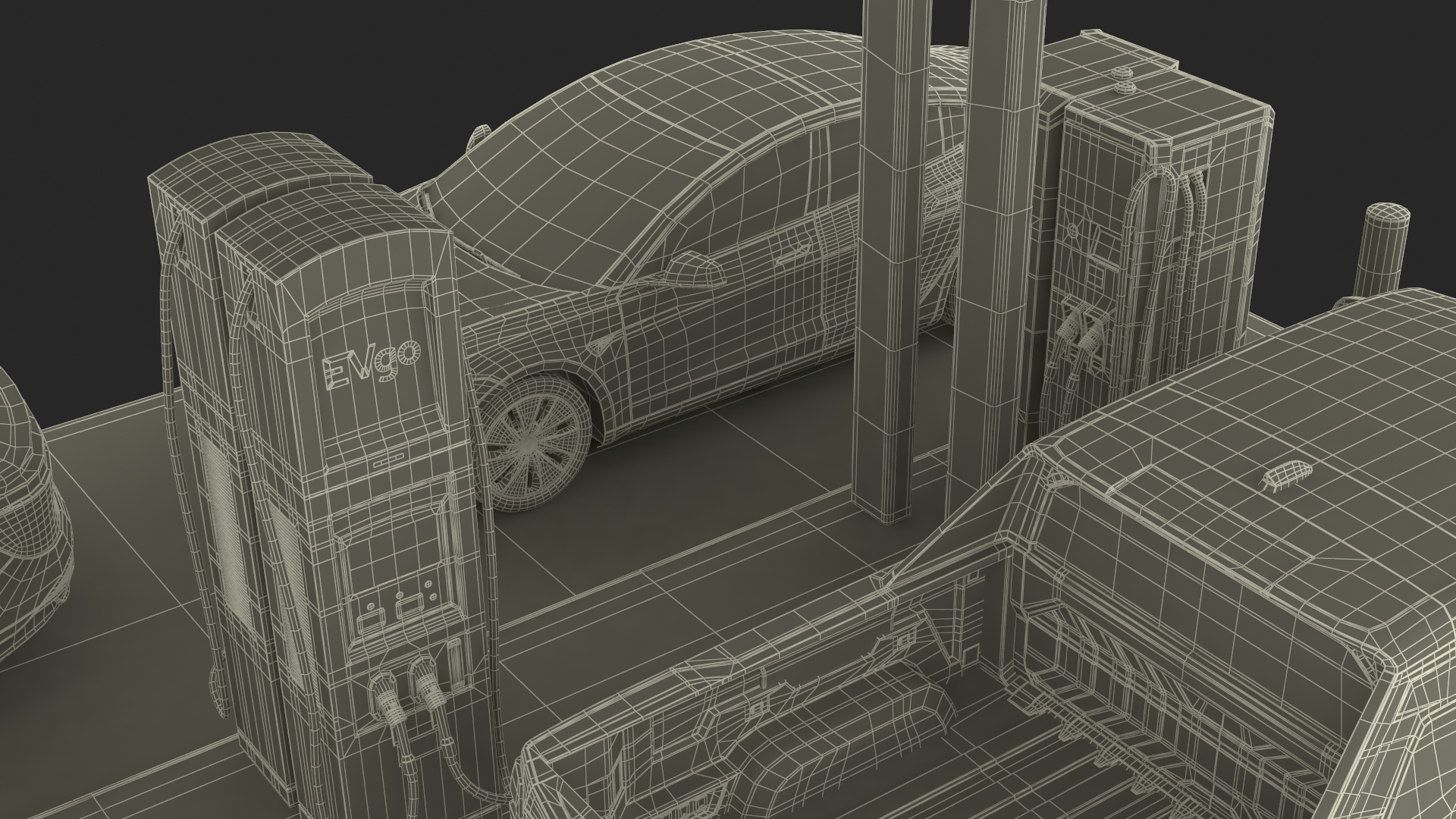 3D Chevrolet Tesla Xiaomi and Lucid Cars at EVgo Electric Charging Station