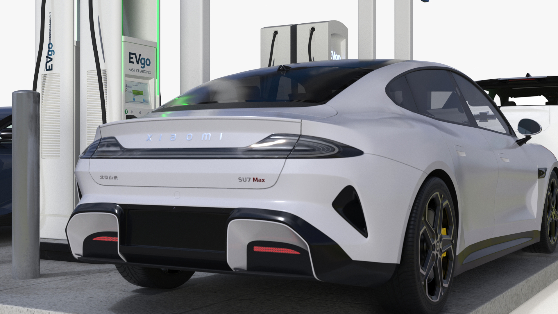 3D Chevrolet Tesla Xiaomi and Lucid Cars at EVgo Electric Charging Station