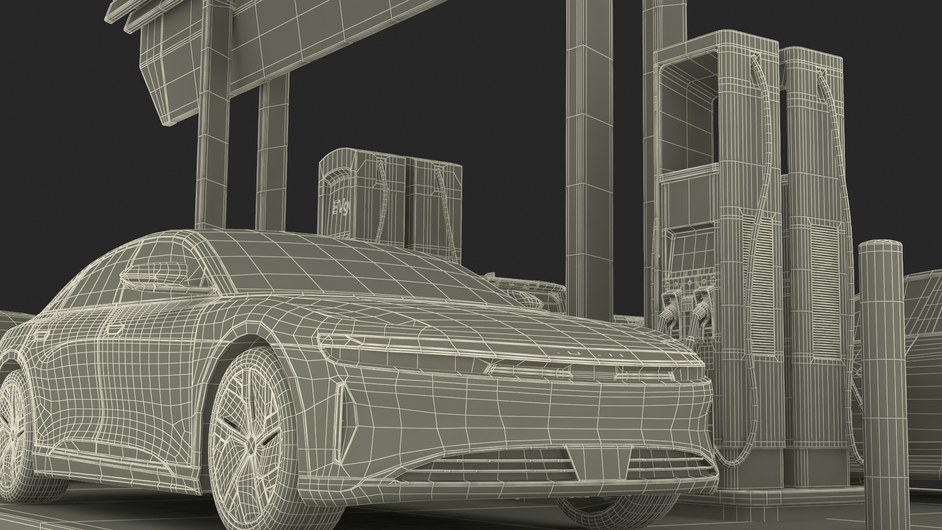 3D Chevrolet Tesla Xiaomi and Lucid Cars at EVgo Electric Charging Station