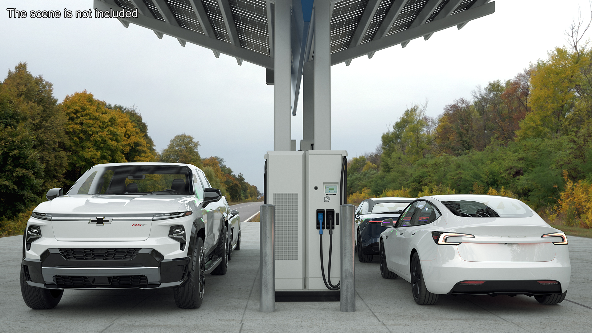 3D Chevrolet Tesla Xiaomi and Lucid Cars at EVgo Electric Charging Station