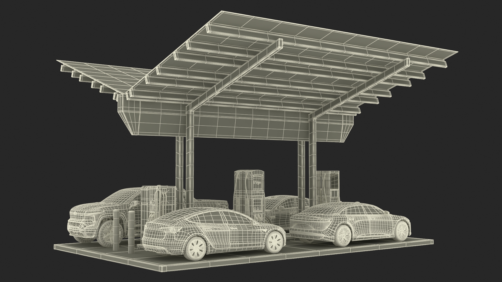 3D Chevrolet Tesla Xiaomi and Lucid Cars at EVgo Electric Charging Station