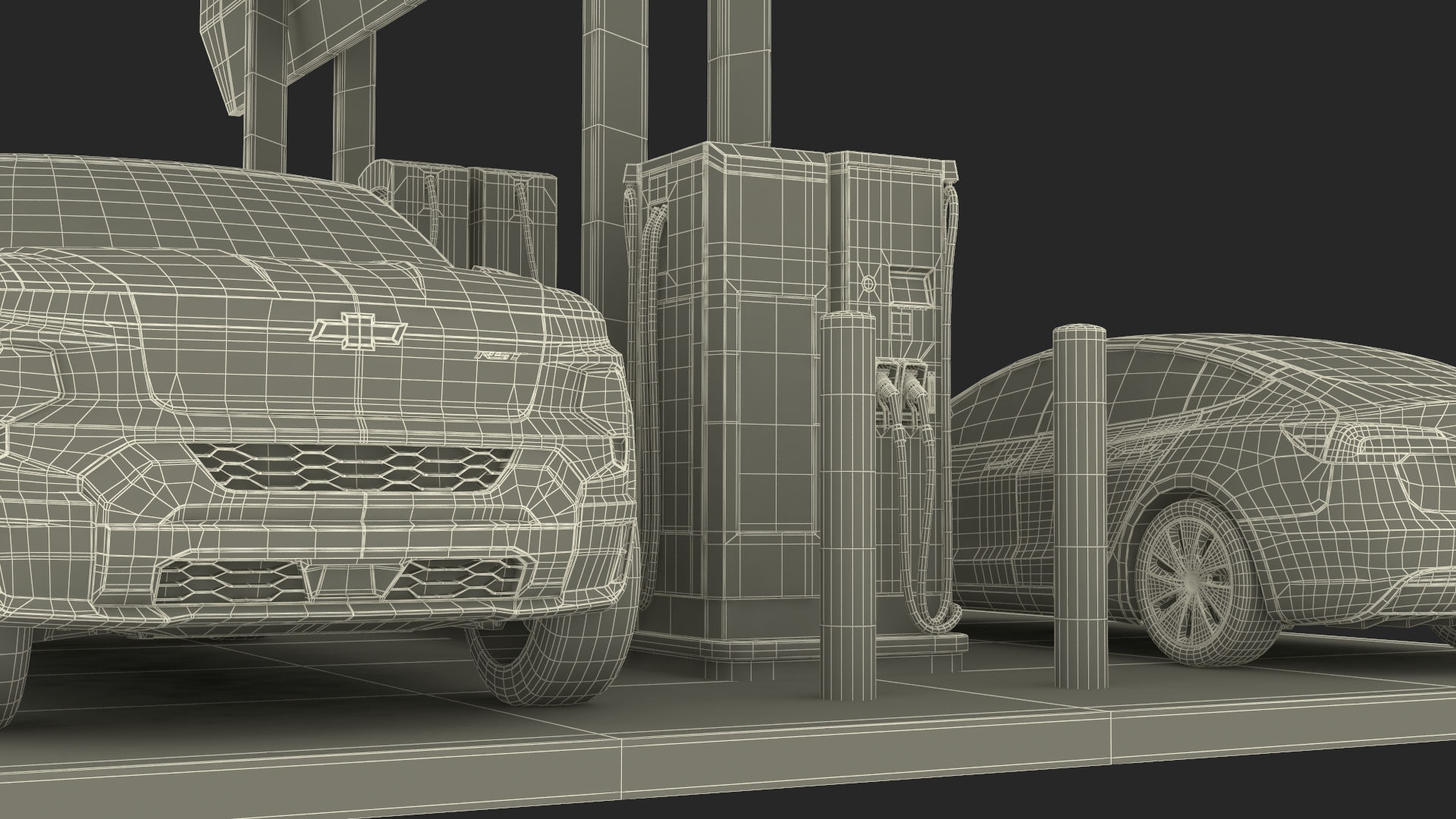 3D Chevrolet Tesla Xiaomi and Lucid Cars at EVgo Electric Charging Station