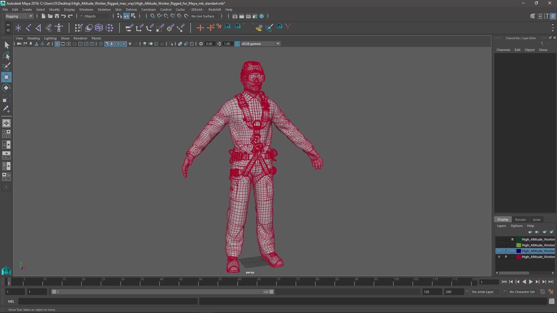 3D High Altitude Worker Rigged for Maya