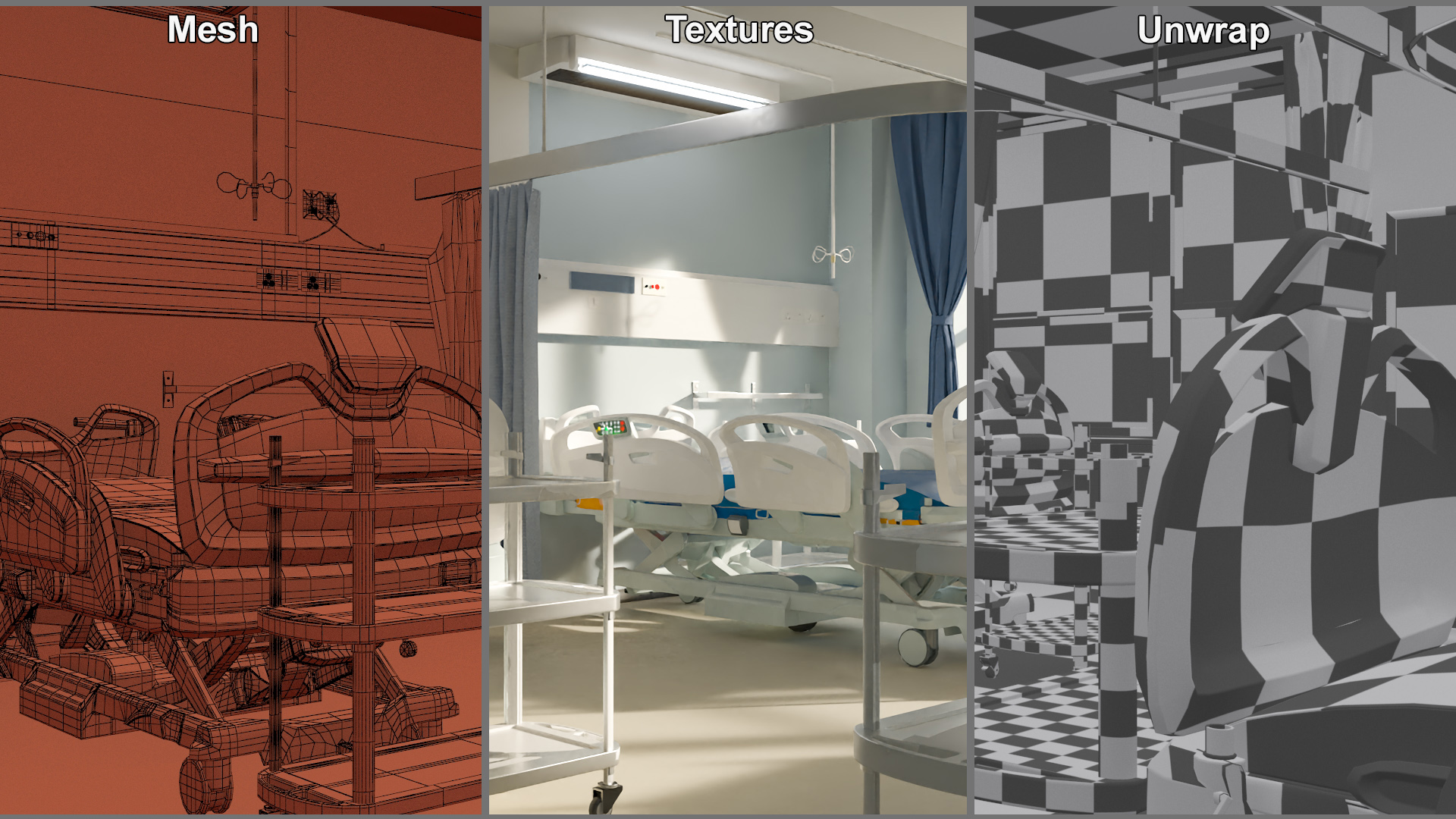 Four People Hospital Room Interior 3D model