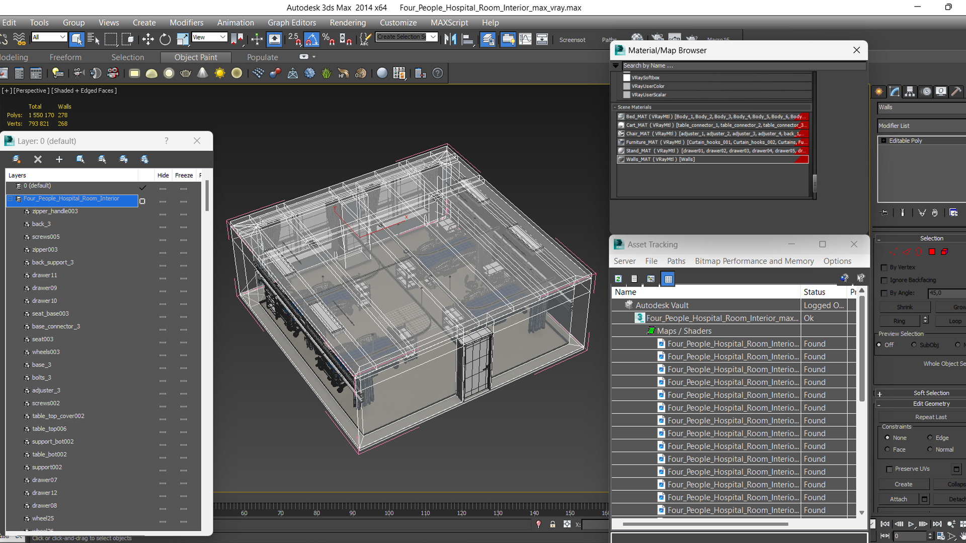 Four People Hospital Room Interior 3D model