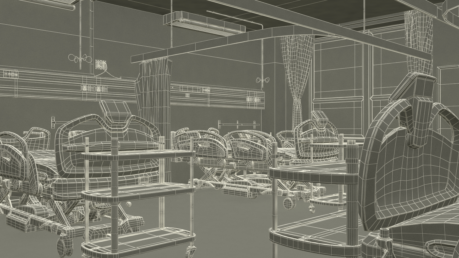 Four People Hospital Room Interior 3D model