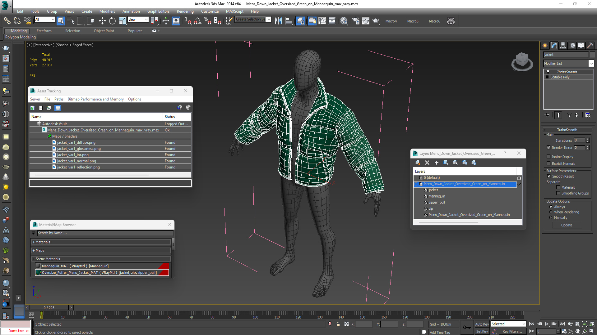 3D model Mens Down Jacket Oversized Green on Mannequin
